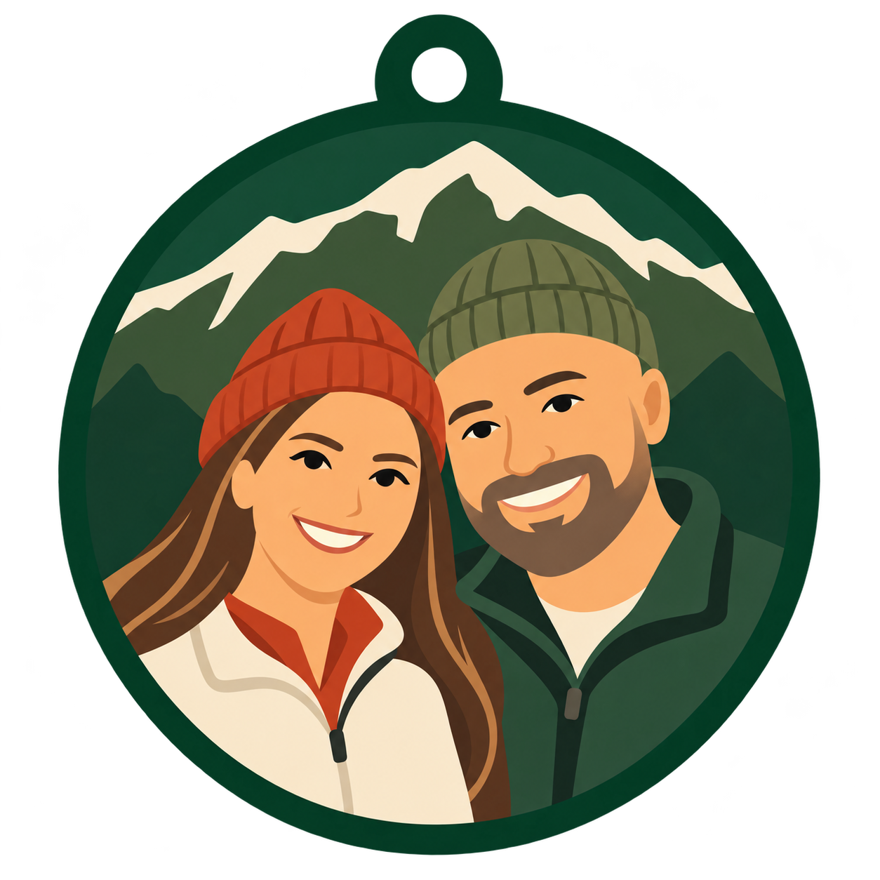 Happy campers couple portrait ornament illustration